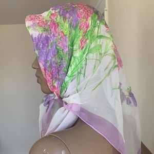 Vintage 100% Silk Chiffon Hand Rolled Floral Scarf Made in Japan